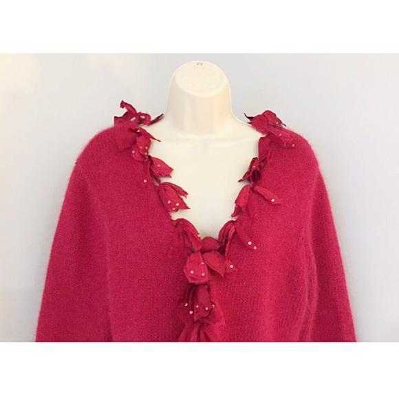 J.Jill Sz M Embellished Lambswool Angora Red CardI - Picture 3 of 8